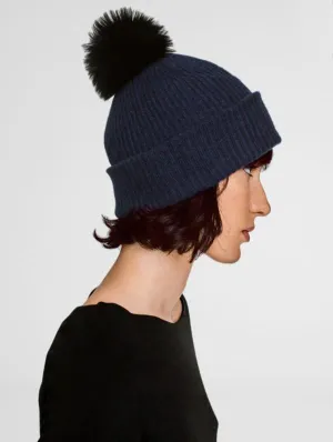 White   Warren - Fur Pom Pom Rib Beanie